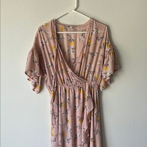 Moon River Pink and Yellow Smocked Midi Sundress